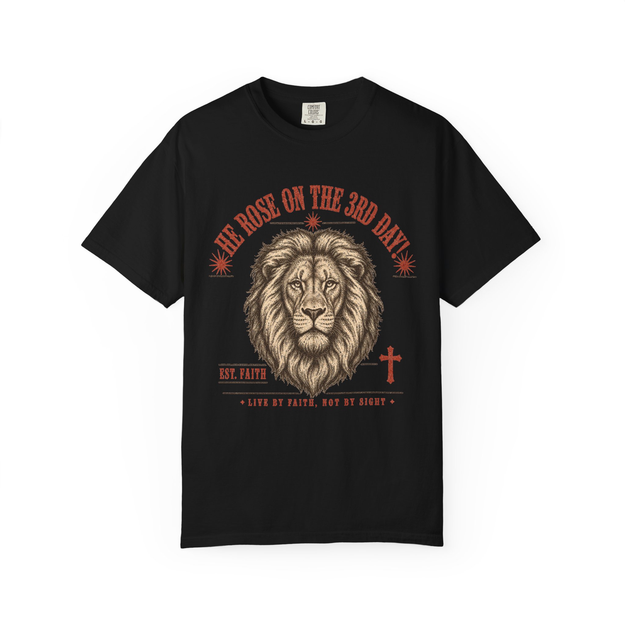 Comfort Colors -"He Rose on the 3rd Day" Faith-Based Lion T-Shirt